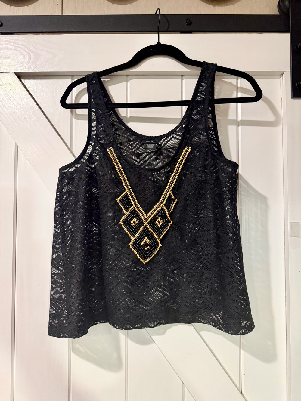 Rue11 Black Lcw Crochet Beaded Tank Top XL Boho Y2K
